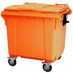 Контейнер 1100 литров пластиковый с плоской крышкой (Россия) оранжевый